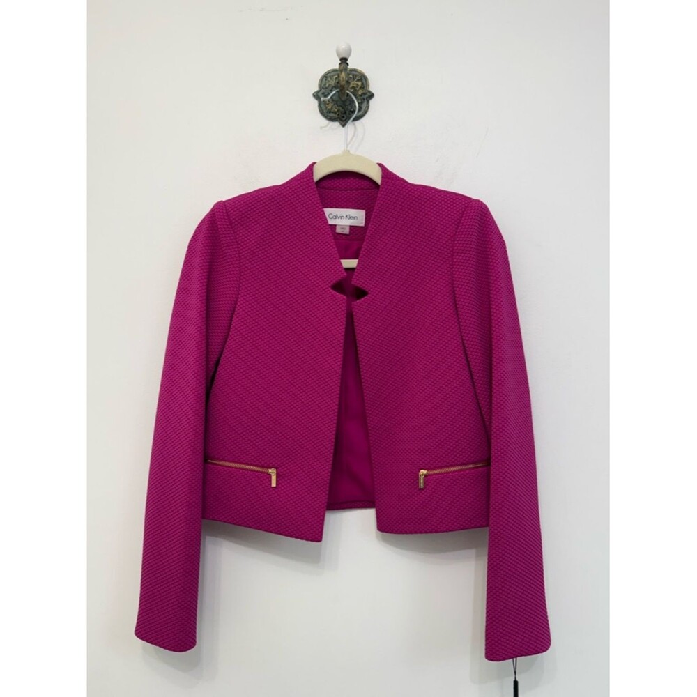Calvin Klein Textured Fuschia Pink Open Front Blazer Jacket Women's 6 Petite NWT